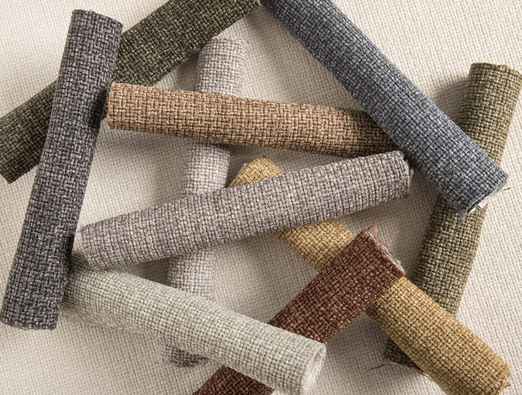 Rolls of upholstery chenille fabric at Kehls