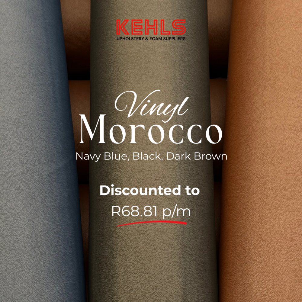 Morocco vinyl in navy blue, black and dark brown, discounted to R68.81 per metre